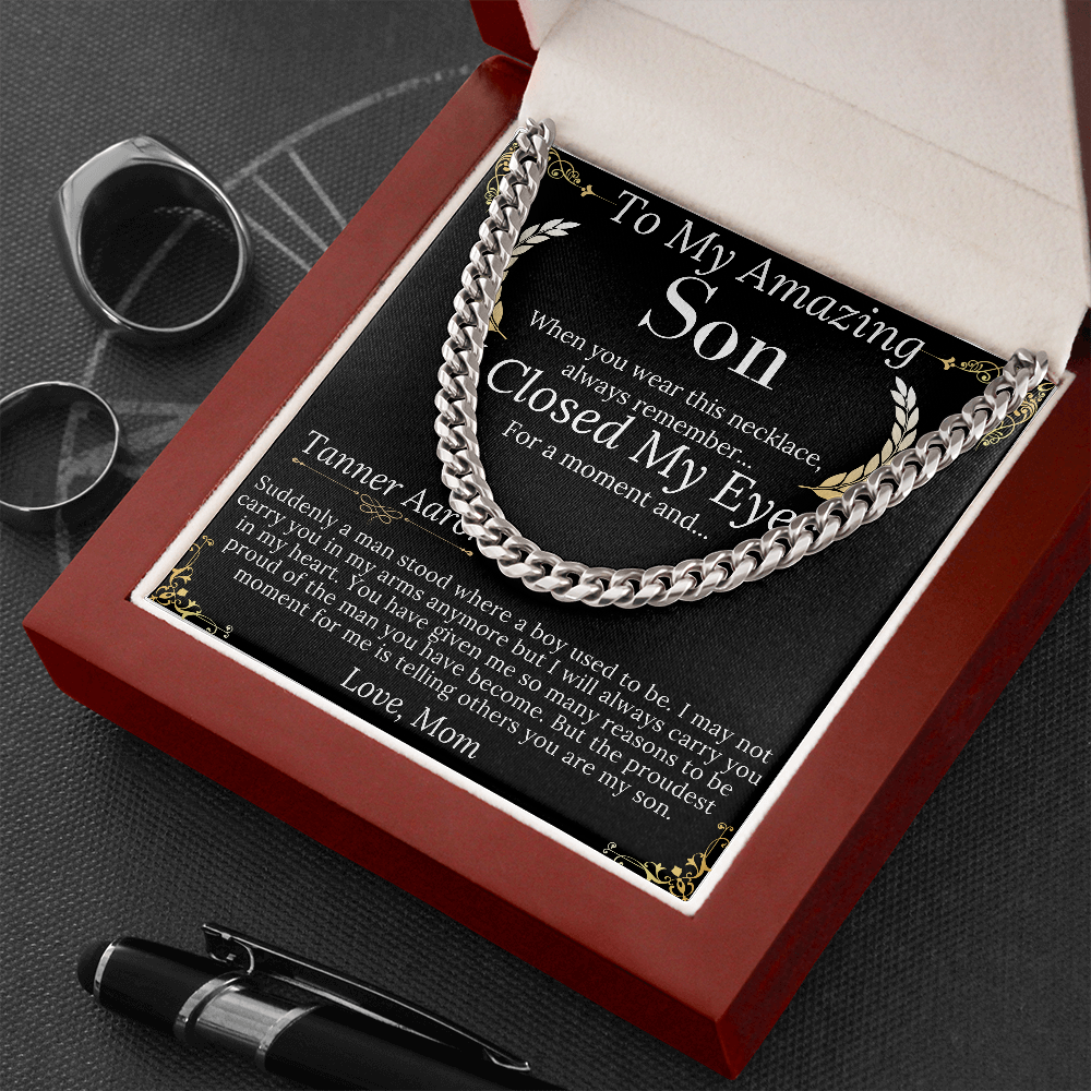 To My Son - i Closed my eyes | Gift For Son From Mom | Son Chain Necklace From Mother | Teenager Son Gift | Teenager Son Necklace Gift Tanner Aaron