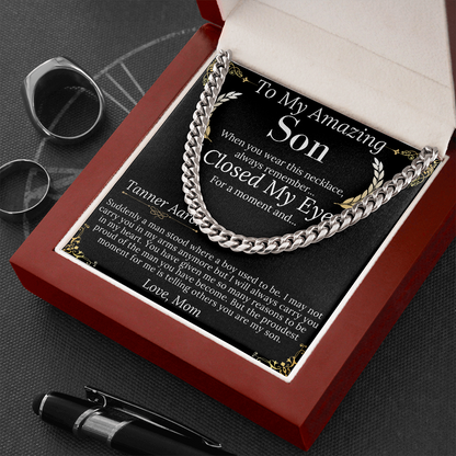 To My Son - i Closed my eyes | Gift For Son From Mom | Son Chain Necklace From Mother | Teenager Son Gift | Teenager Son Necklace Gift Tanner Aaron