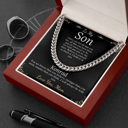 Sentimental Son Gifts from Mom, Son Chain Necklace, Mother to Son Gifts, Christmas Gifts for Son Birthday, Gifts for Son from Mother #0910 Konrad