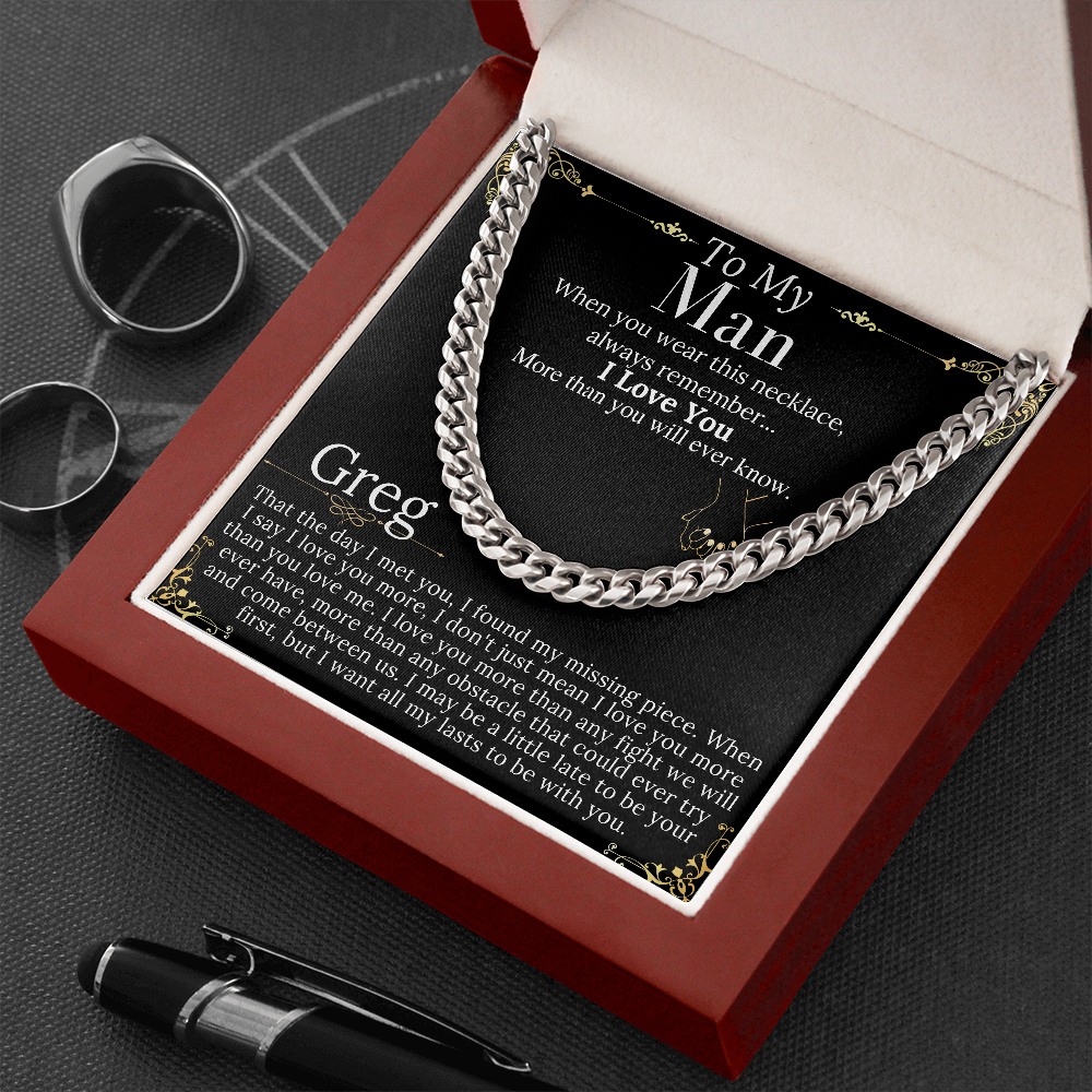 To My Man Chain Necklace for Him, Romantic Valentines Day Gifts for Him Christmas, Best Jewelry for Men, Jewelry for Him Romantic Birthday greg