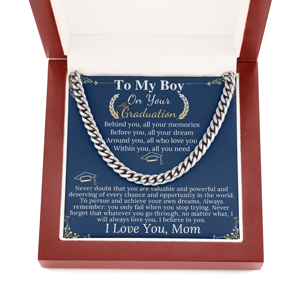Son Graduation Gifts from Mom & Dad, Chain Necklace Graduation Gifts for Son, High School Graduation Gifts For him, College Graduation Gift w/ mom
