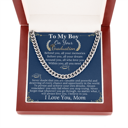 Son Graduation Gifts from Mom & Dad, Chain Necklace Graduation Gifts for Son, High School Graduation Gifts For him, College Graduation Gift w/ mom