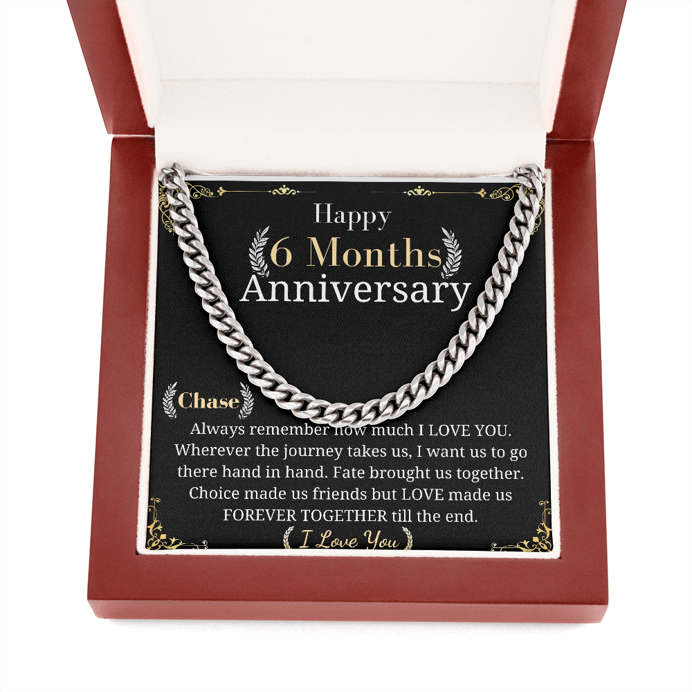 Six month Anniversary Chain necklace, Anniversary gift for Boyfiend from girlfriend, personalized message card Half Year Anniversary gift chase