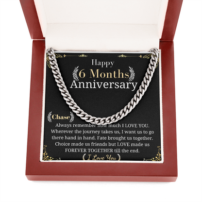 Six month Anniversary Chain necklace, Anniversary gift for Boyfiend from girlfriend, personalized message card Half Year Anniversary gift chase