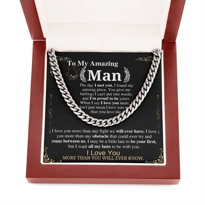 To My Man Cuban Chain Necklace for Him, Romantic Birthday Gifts for Him Christmas, Best Jewelry for Men, Jewelry for Him Romantic, To My Man