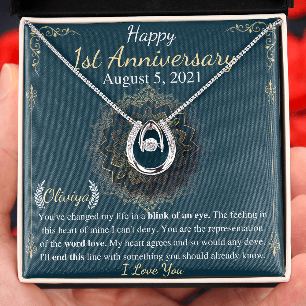 1st Anniversary gift For Girlfriend, Necklace Gift for Girlfriend, Anniversary Gift from Boyfriend, Personalized Message Card with Jewelry