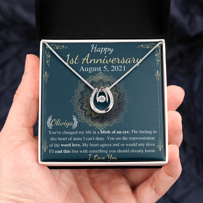 1st Anniversary gift For Girlfriend, Necklace Gift for Girlfriend, Anniversary Gift from Boyfriend, Personalized Message Card with Jewelry
