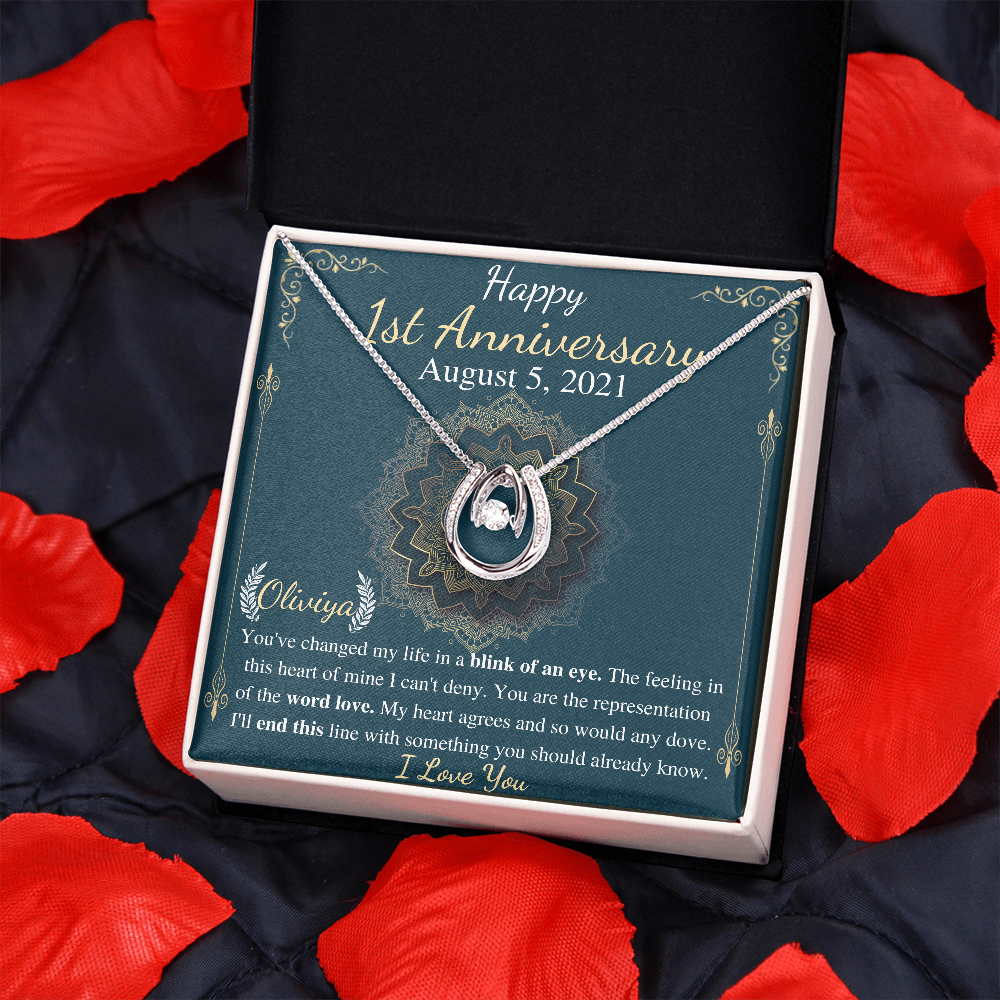 1st Anniversary gift For Girlfriend, Necklace Gift for Girlfriend, Anniversary Gift from Boyfriend, Personalized Message Card with Jewelry