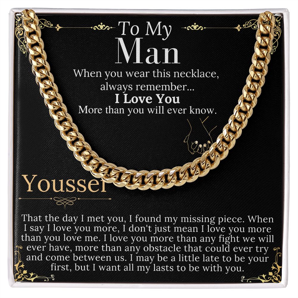 To My Man Chain Necklace for Him, Romantic Gifts for Him, Christmas Jewelry for Men, Birthday Gift for Husband, Jewelry for Him Youssef