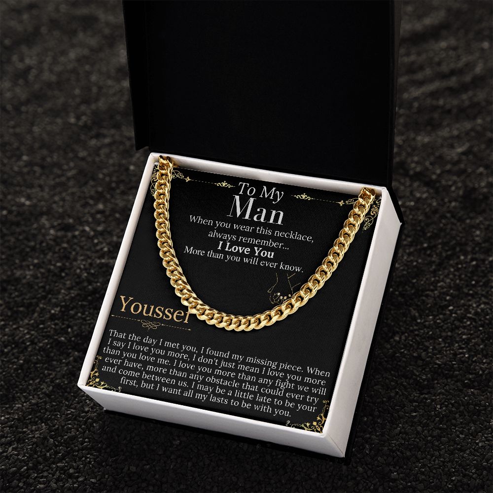 To My Man Chain Necklace for Him, Romantic Gifts for Him, Christmas Jewelry for Men, Birthday Gift for Husband, Jewelry for Him Youssef
