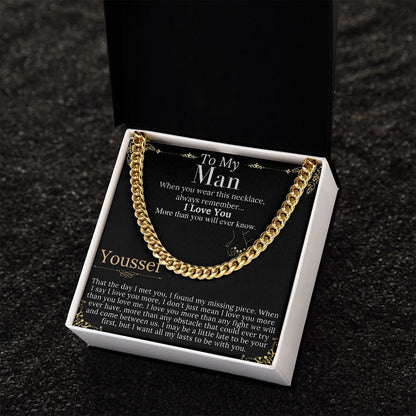 To My Man Chain Necklace for Him, Romantic Gifts for Him, Christmas Jewelry for Men, Birthday Gift for Husband, Jewelry for Him Youssef