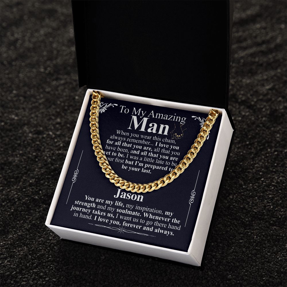 Gifts for Husband Boyfriend Curb Link Chain Necklace, Christmas Anniversary Birthday Gift To My Man, Couples Present Message Card Box Jason