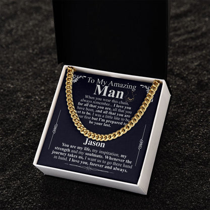 Gifts for Husband Boyfriend Curb Link Chain Necklace, Christmas Anniversary Birthday Gift To My Man, Couples Present Message Card Box Jason