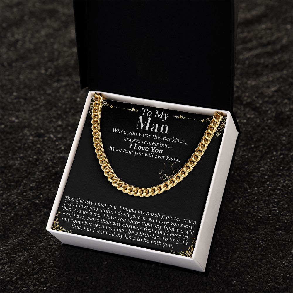 To My Man Chain Necklace for Him, Romantic Gifts for Him, Christmas Jewelry for Men, Birthday Gift for Husband, Jewelry for Him no name