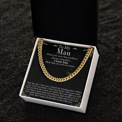 To My Man Chain Necklace for Him, Romantic Gifts for Him, Christmas Jewelry for Men, Birthday Gift for Husband, Jewelry for Him no name