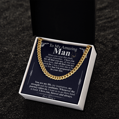 Gifts for Husband Boyfriend Cuban Link Chain Necklace, Christmas Anniversary Birthday Gift To My Man, Couples Present Message Card Box jenny