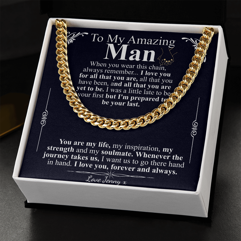Gifts for Husband Boyfriend Cuban Link Chain Necklace, Christmas Anniversary Birthday Gift To My Man, Couples Present Message Card Box jenny