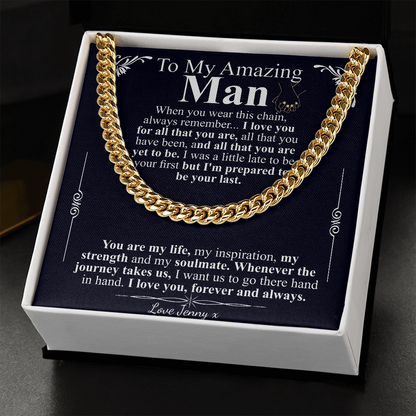 Gifts for Husband Boyfriend Cuban Link Chain Necklace, Christmas Anniversary Birthday Gift To My Man, Couples Present Message Card Box jenny
