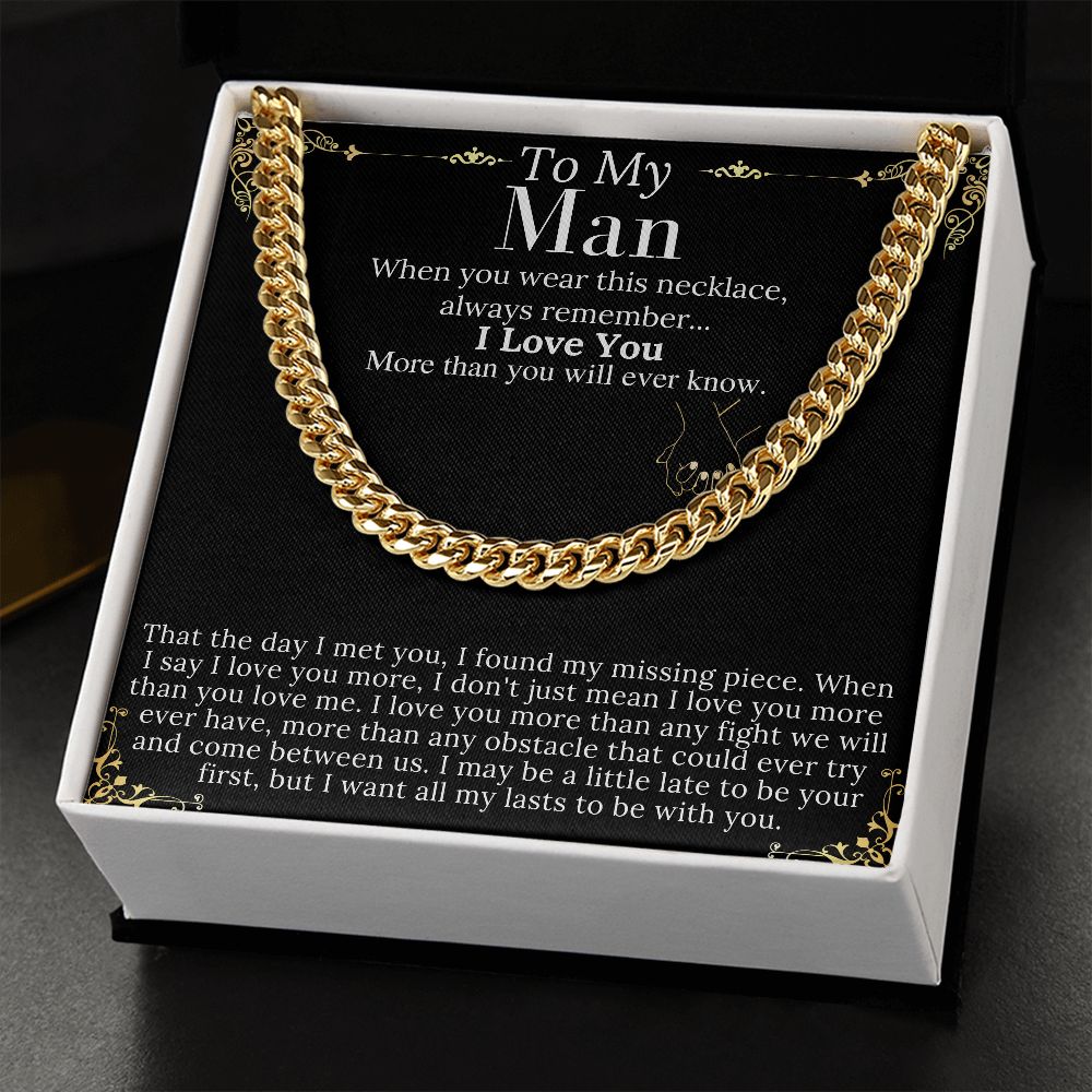 To My Man Chain Necklace for Him, Romantic Gifts for Him, Christmas Jewelry for Men, Birthday Gift for Husband, Jewelry for Him no name