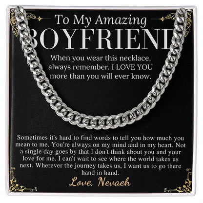 Meaningful jewelry Gift Chain Necklace For Anniversary to Boyfriend from Girlfriend with Personalized Message Card nevaeh