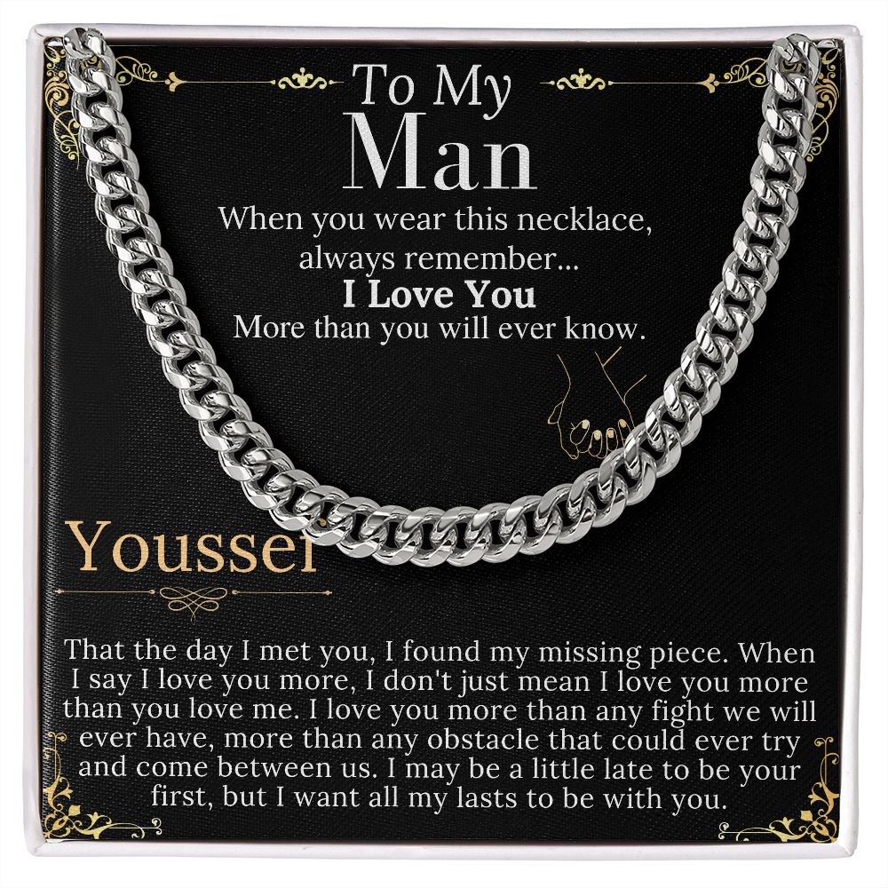 To My Man Chain Necklace for Him, Romantic Gifts for Him, Christmas Jewelry for Men, Birthday Gift for Husband, Jewelry for Him Youssef