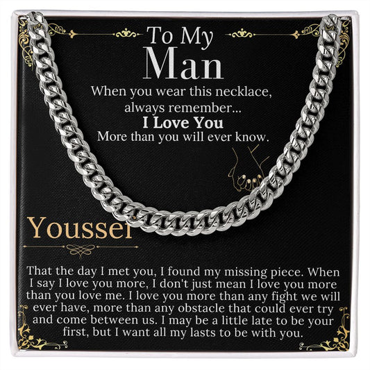 To My Man Chain Necklace for Him, Romantic Gifts for Him, Christmas Jewelry for Men, Birthday Gift for Husband, Jewelry for Him Youssef