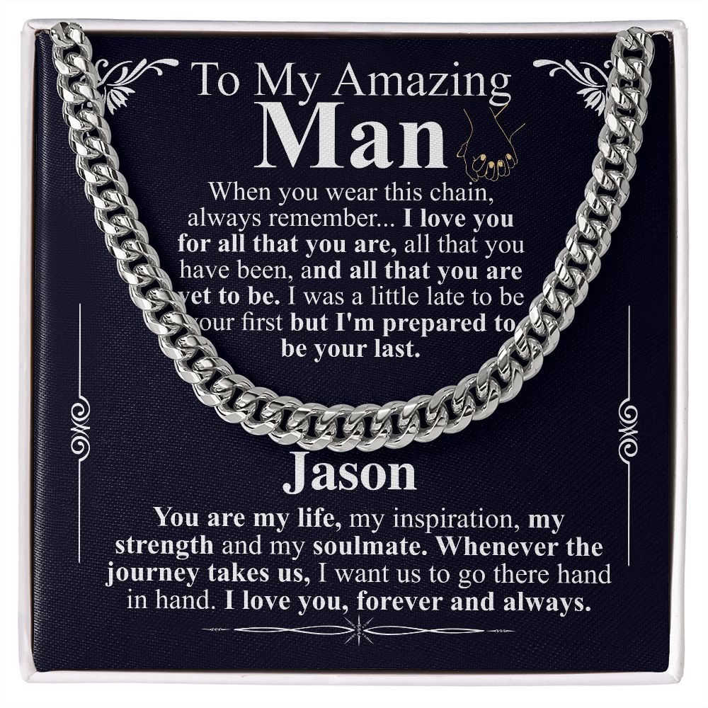 Gifts for Husband Boyfriend Curb Link Chain Necklace, Christmas Anniversary Birthday Gift To My Man, Couples Present Message Card Box Jason