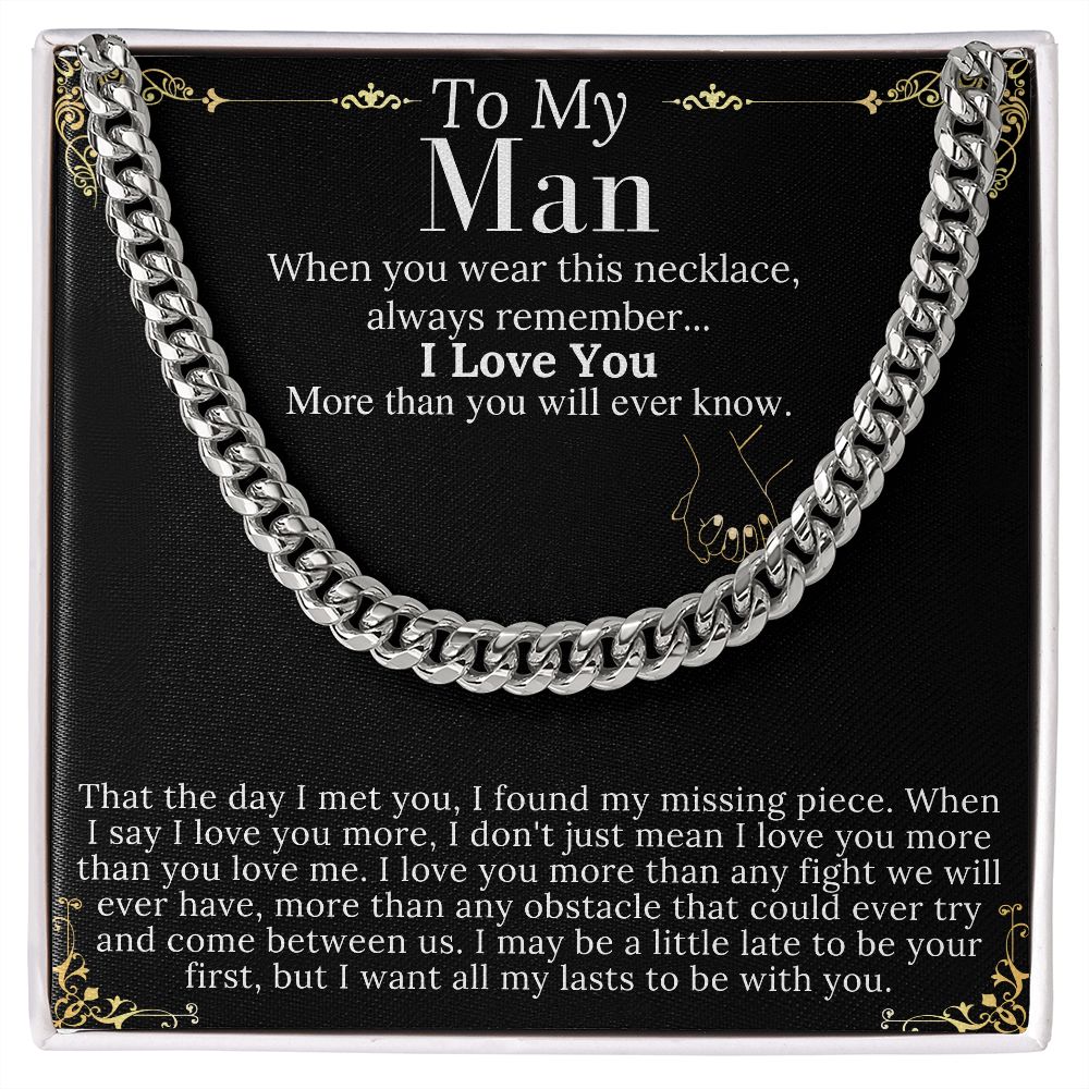 To My Man Chain Necklace for Him, Romantic Gifts for Him, Christmas Jewelry for Men, Birthday Gift for Husband, Jewelry for Him no name