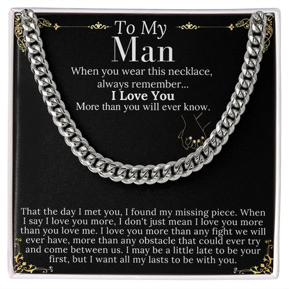 To My Man Chain Necklace for Him, Romantic Gifts for Him, Christmas Jewelry for Men, Birthday Gift for Husband, Jewelry for Him no name
