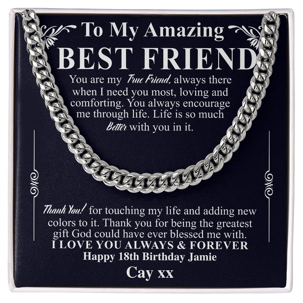 To My Male Best Friend Curb Chain Necklace, Birthday Gift for Guy Friend, Birthday Gift for Male Best Friend, Male Friend Gifts Ideas Cay