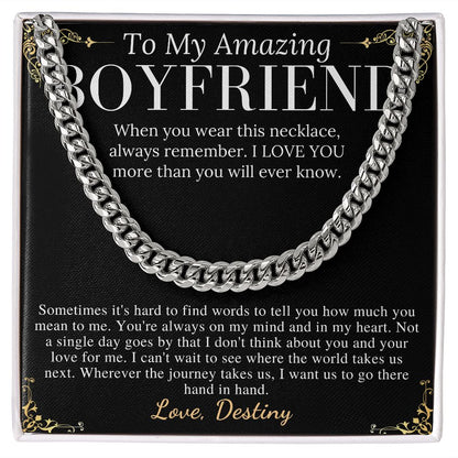Meaningful jewelry Gift Chain Necklace For Anniversary to Boyfriend from Girlfriend with Personalized Message Card Destiny