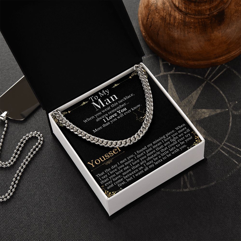 To My Man Chain Necklace for Him, Romantic Gifts for Him, Christmas Jewelry for Men, Birthday Gift for Husband, Jewelry for Him Youssef
