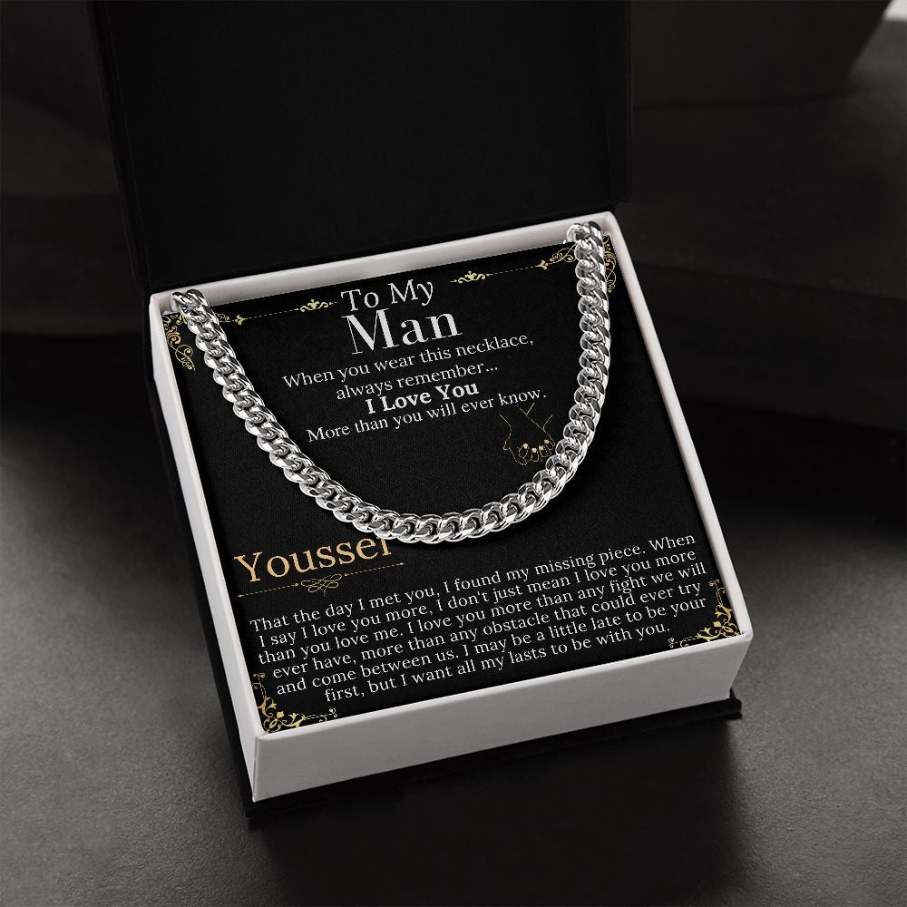To My Man Chain Necklace for Him, Romantic Gifts for Him, Christmas Jewelry for Men, Birthday Gift for Husband, Jewelry for Him Youssef