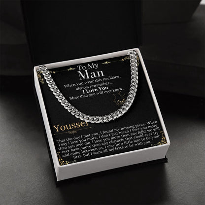 To My Man Chain Necklace for Him, Romantic Gifts for Him, Christmas Jewelry for Men, Birthday Gift for Husband, Jewelry for Him Youssef