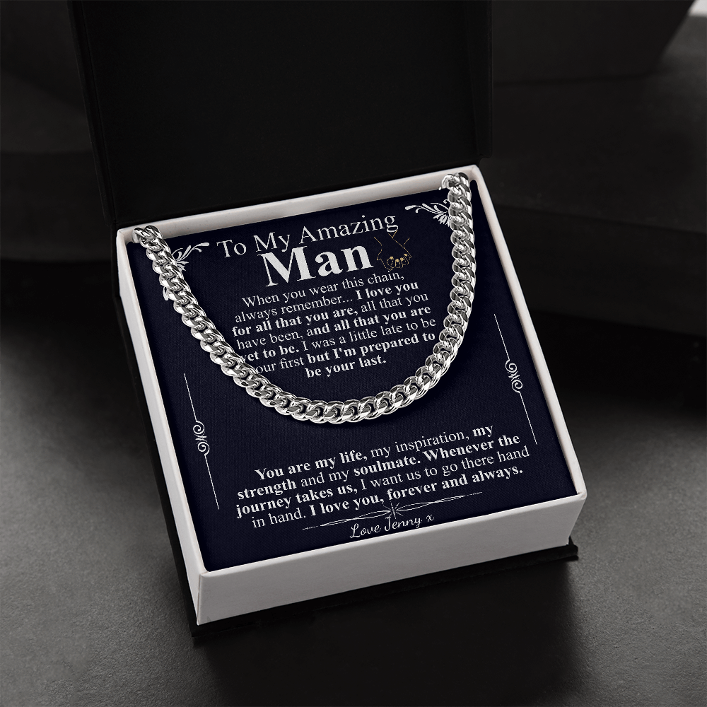 Gifts for Husband Boyfriend Cuban Link Chain Necklace, Christmas Anniversary Birthday Gift To My Man, Couples Present Message Card Box jenny