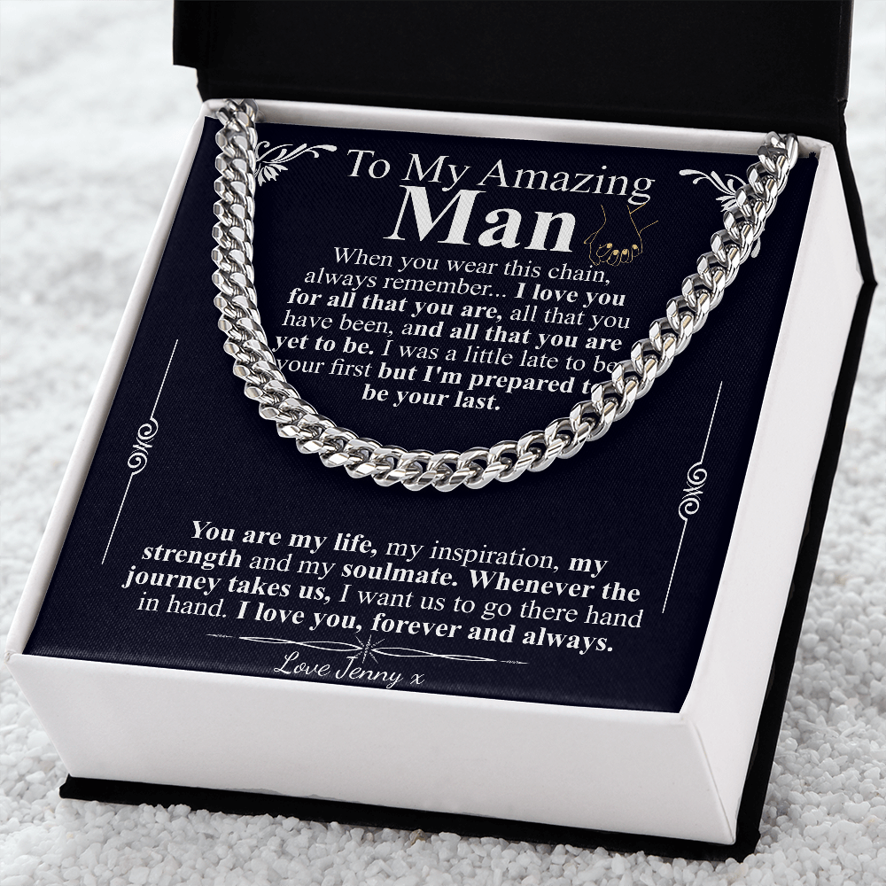 Gifts for Husband Boyfriend Cuban Link Chain Necklace, Christmas Anniversary Birthday Gift To My Man, Couples Present Message Card Box jenny