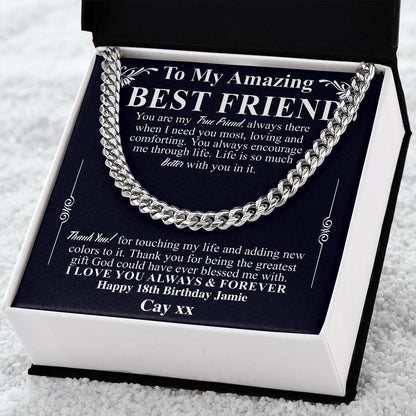 To My Male Best Friend Curb Chain Necklace, Birthday Gift for Guy Friend, Birthday Gift for Male Best Friend, Male Friend Gifts Ideas Cay