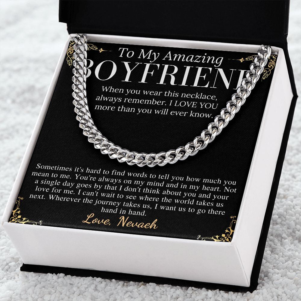 Meaningful jewelry Gift Chain Necklace For Anniversary to Boyfriend from Girlfriend with Personalized Message Card nevaeh