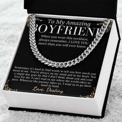 Meaningful jewelry Gift Chain Necklace For Anniversary to Boyfriend from Girlfriend with Personalized Message Card Destiny