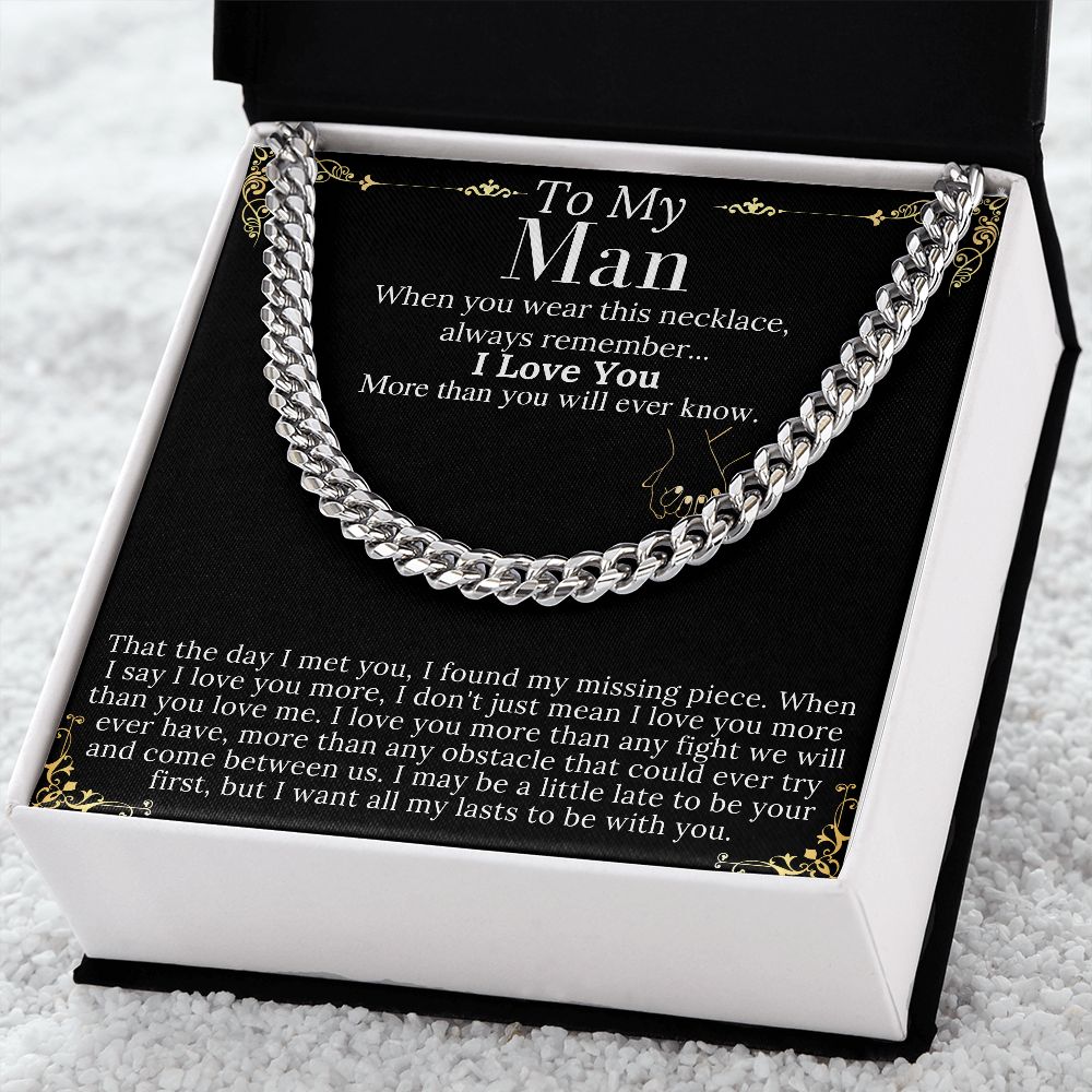 To My Man Chain Necklace for Him, Romantic Gifts for Him, Christmas Jewelry for Men, Birthday Gift for Husband, Jewelry for Him no name