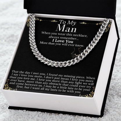 To My Man Chain Necklace for Him, Romantic Gifts for Him, Christmas Jewelry for Men, Birthday Gift for Husband, Jewelry for Him no name