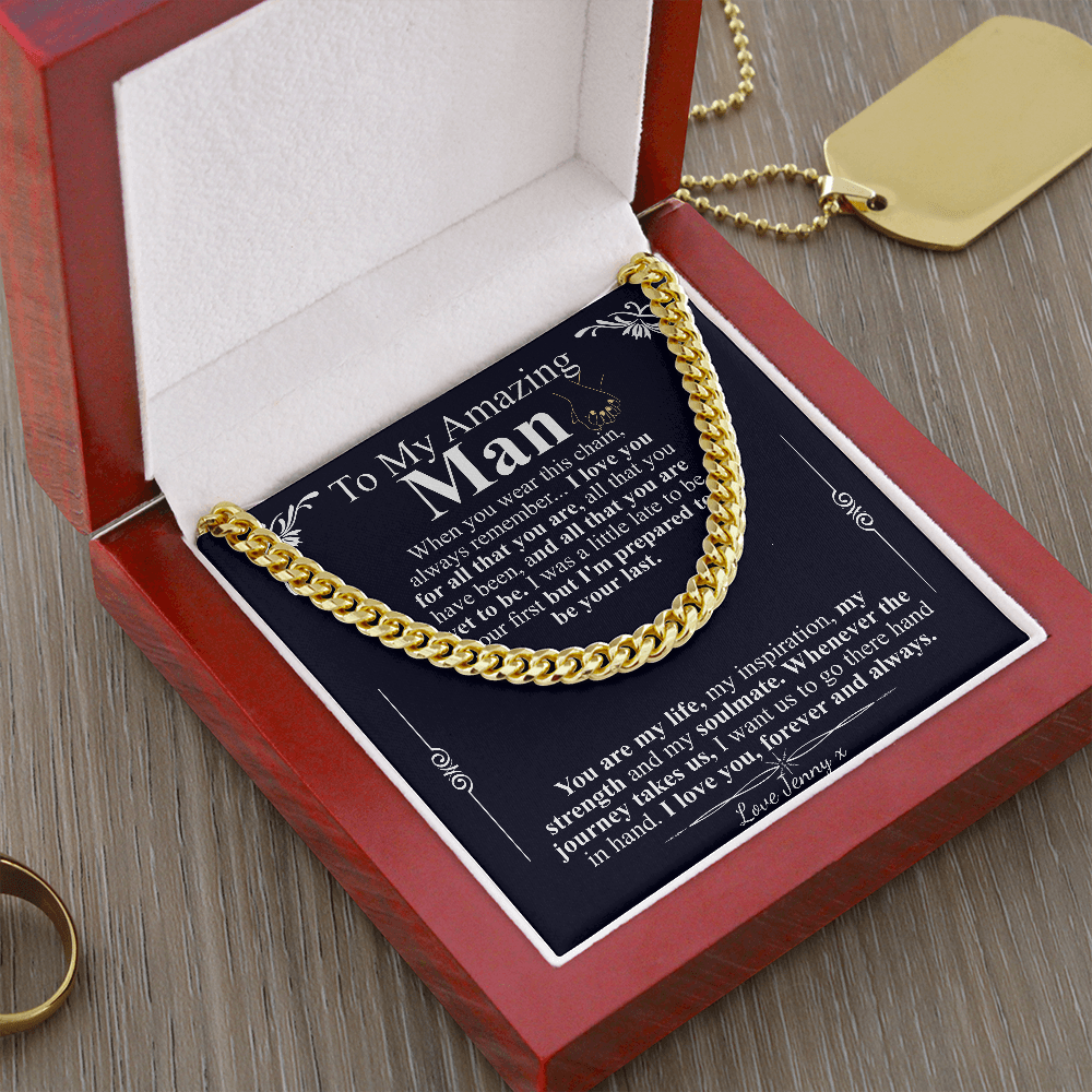 Gifts for Husband Boyfriend Cuban Link Chain Necklace, Christmas Anniversary Birthday Gift To My Man, Couples Present Message Card Box jenny