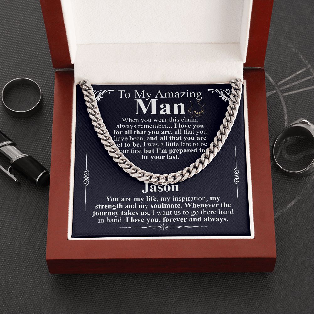 Gifts for Husband Boyfriend Curb Link Chain Necklace, Christmas Anniversary Birthday Gift To My Man, Couples Present Message Card Box Jason