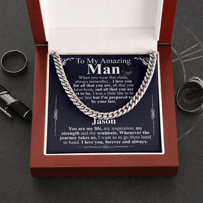 Gifts for Husband Boyfriend Curb Link Chain Necklace, Christmas Anniversary Birthday Gift To My Man, Couples Present Message Card Box Jason