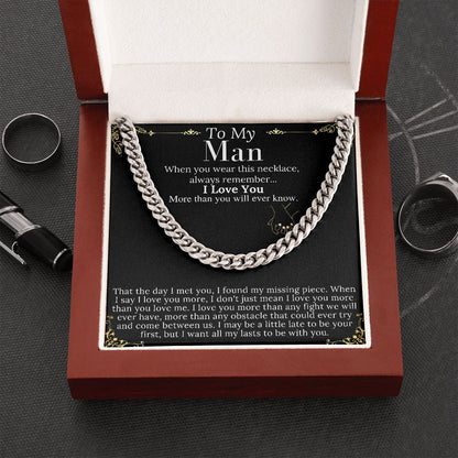 To My Man Chain Necklace for Him, Romantic Gifts for Him, Christmas Jewelry for Men, Birthday Gift for Husband, Jewelry for Him no name