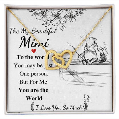 Meaningful Jewelry Gift Interlocking Heart Necklace for Mimi on Mothers Day, Jewelry for Nana, Personalized Message card, Gift for Grandma, Gift from Granddaughter and son correct