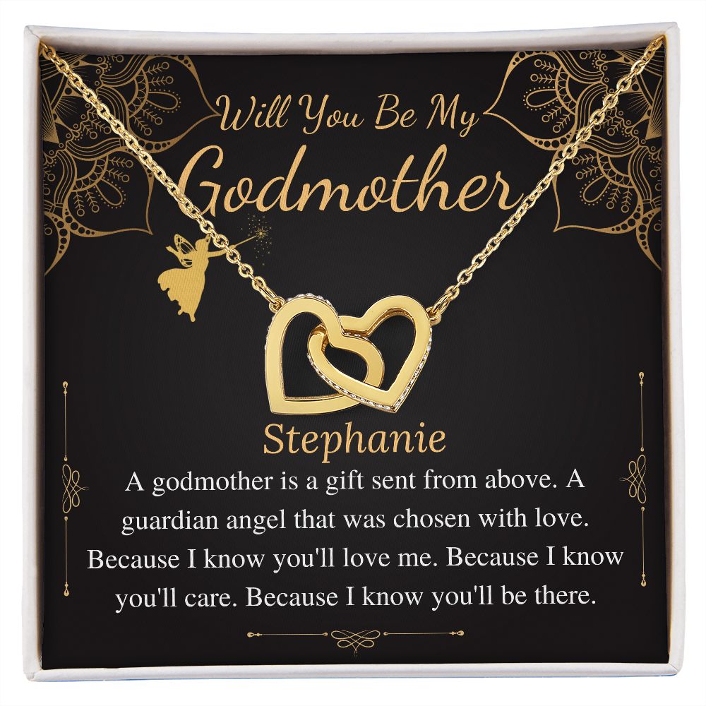 Godmother Proposal Necklace: Godmother Gift, Godmother Proposal,Fairy Godmother,Will You Be My Godmother,From Godchild,Interlock Heart #0463 Stephanie