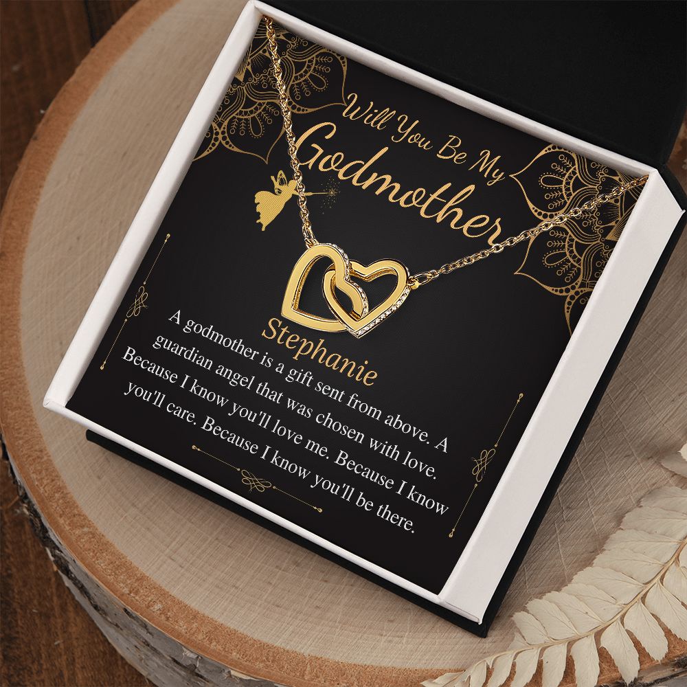 Godmother Proposal Necklace: Godmother Gift, Godmother Proposal,Fairy Godmother,Will You Be My Godmother,From Godchild,Interlock Heart #0463 Stephanie