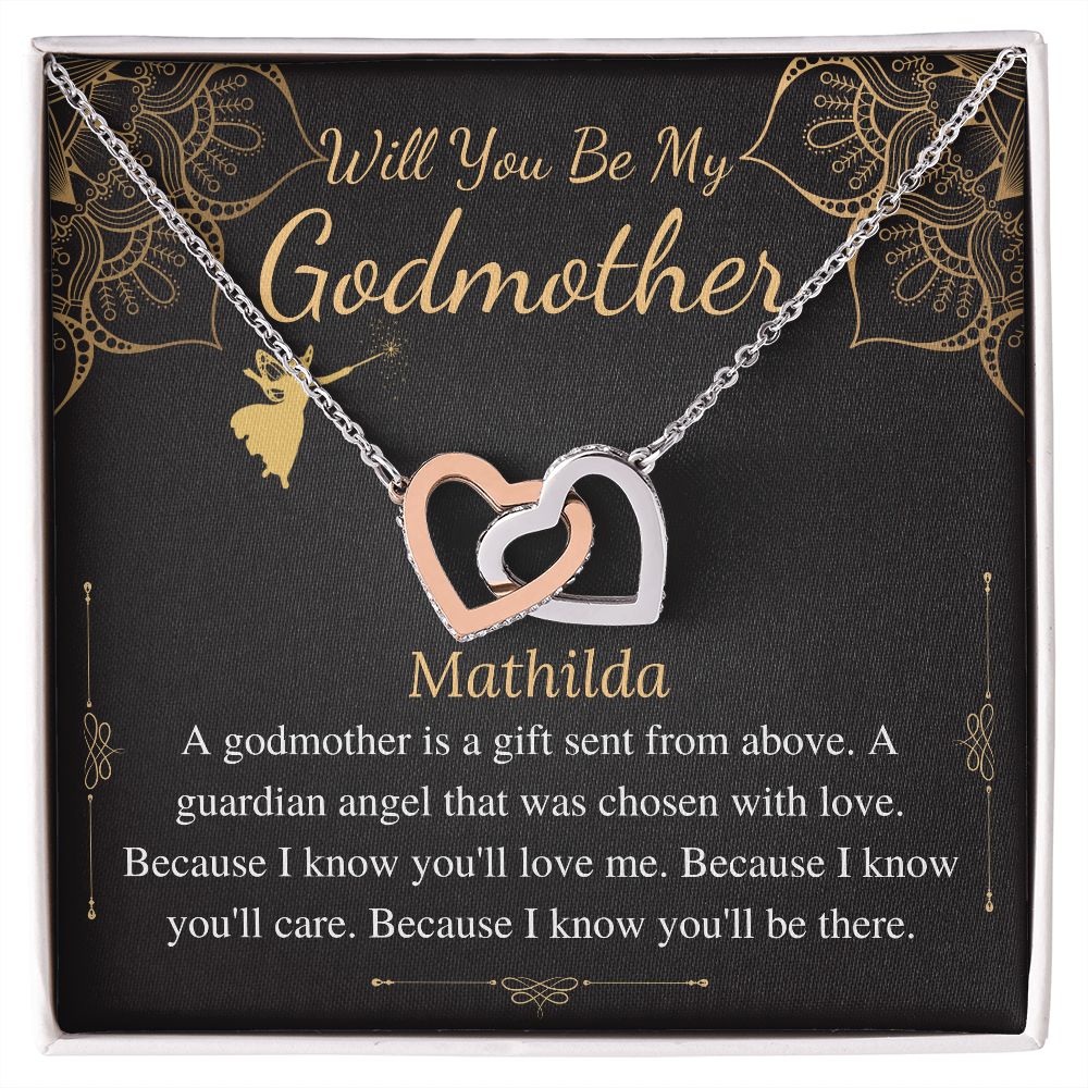 Godmother Proposal Necklace: Godmother Gift, Godmother Proposal,Fairy Godmother,Will You Be My Godmother,From Godchild,Interlock Heart #0463 Mathilda
