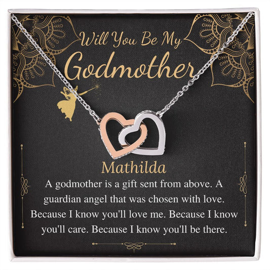 Godmother Proposal Necklace: Godmother Gift, Godmother Proposal,Fairy Godmother,Will You Be My Godmother,From Godchild,Interlock Heart #0463 Mathilda